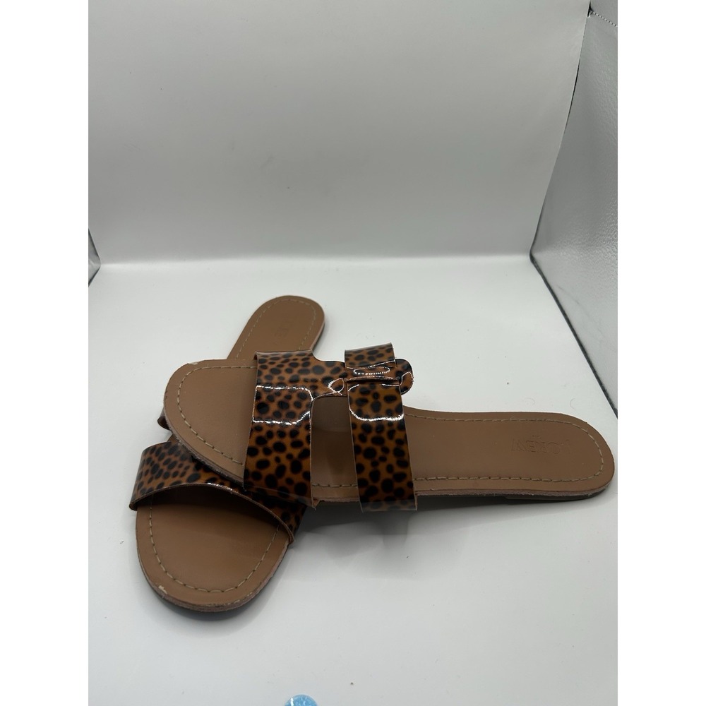 J.Crew Women's Size 8 Leopard Print H-Strap Slide Sandals Animal Print Leather